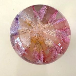 Artist Signed Walter Prince Hand Blown Art Glass Encased Flower Paperweight OOAK